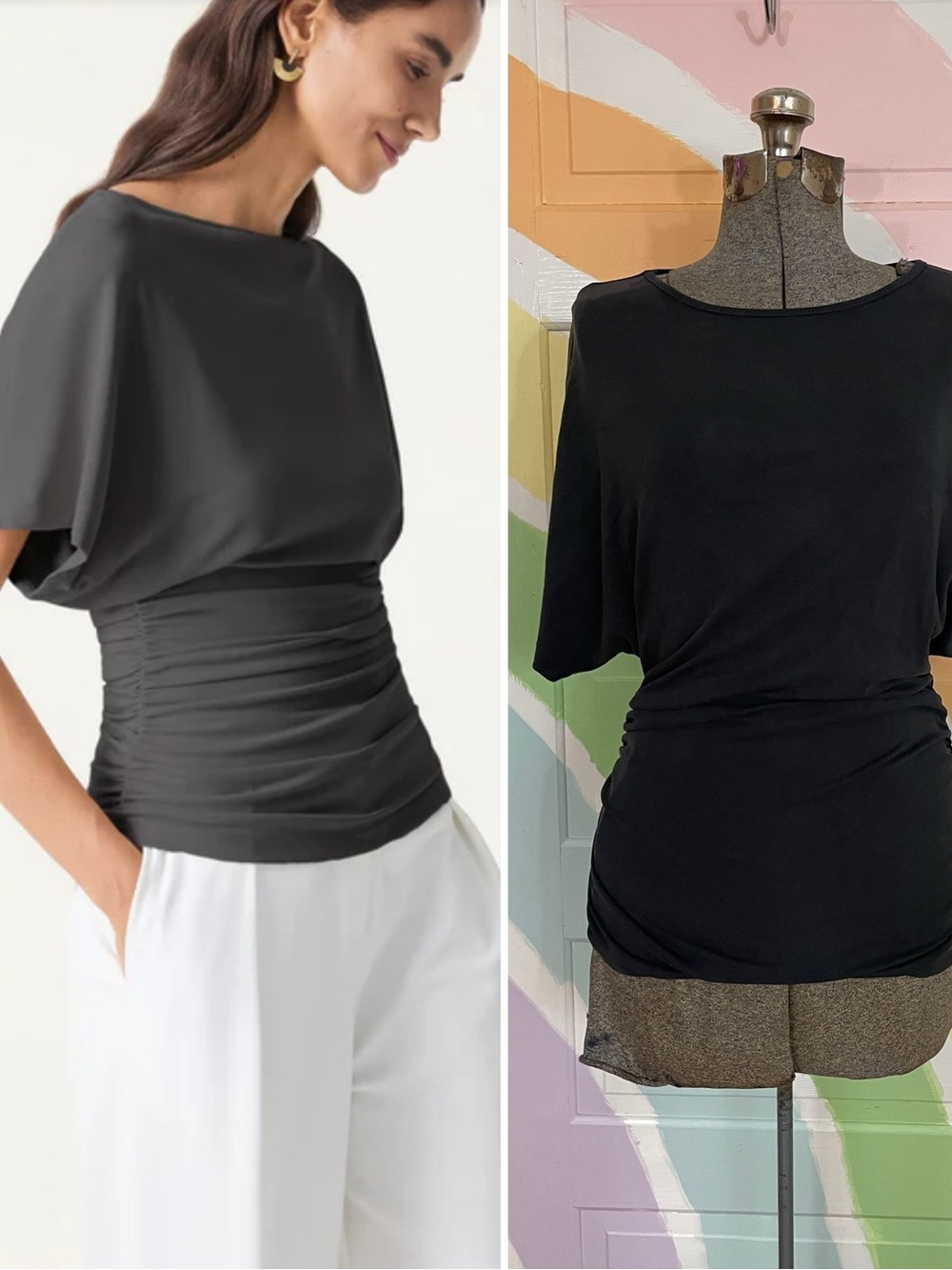 NWT OGL Sandwashed Effortless Boatneck Batwing Sleeve Ruched Top Sz L 💛🎀